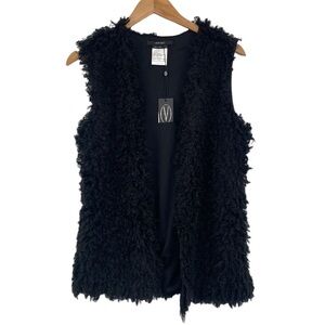 Vertigo Vest Jacket‎ Womens Small Black Fluffy Open Front Faux Mongolian Fur